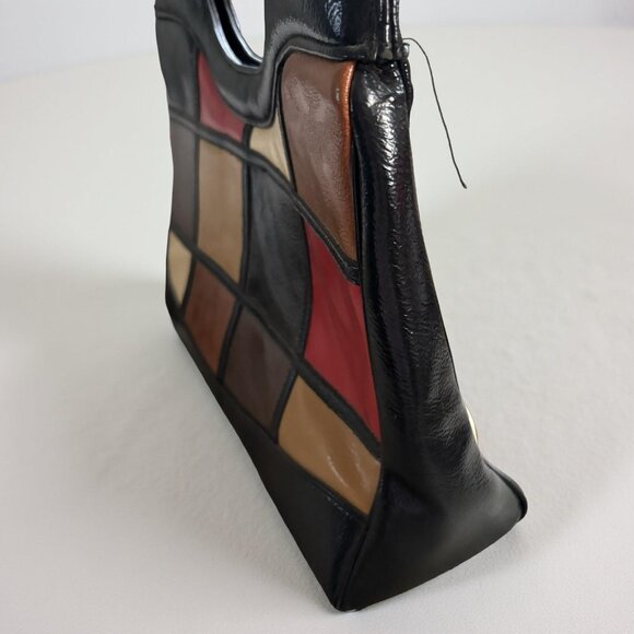 Vintage 60s Mod Colorblock Handbag • Faux Patent Leather Tote • Mondrian Pop Art - Picture 5 of 8